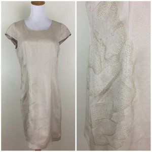 FERAUD Gold Glittery Beige Studded Embellished Cap Sleeve Sheath/Shift Dress